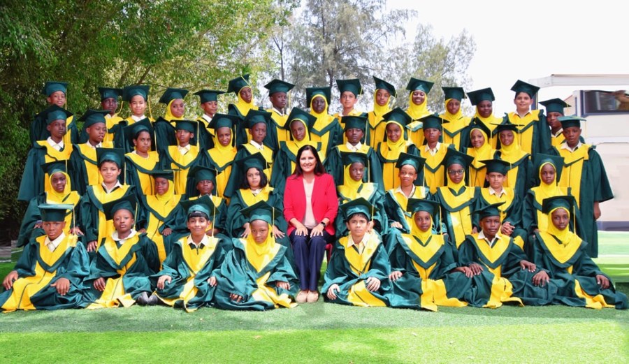 Anju Ganglani with the Prime Primary School graduating class